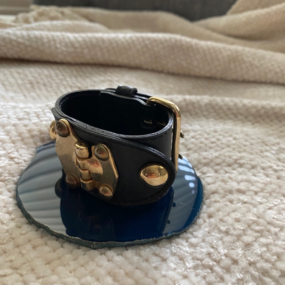 Cara New York Chunky Black Leather & Gold Bracelet